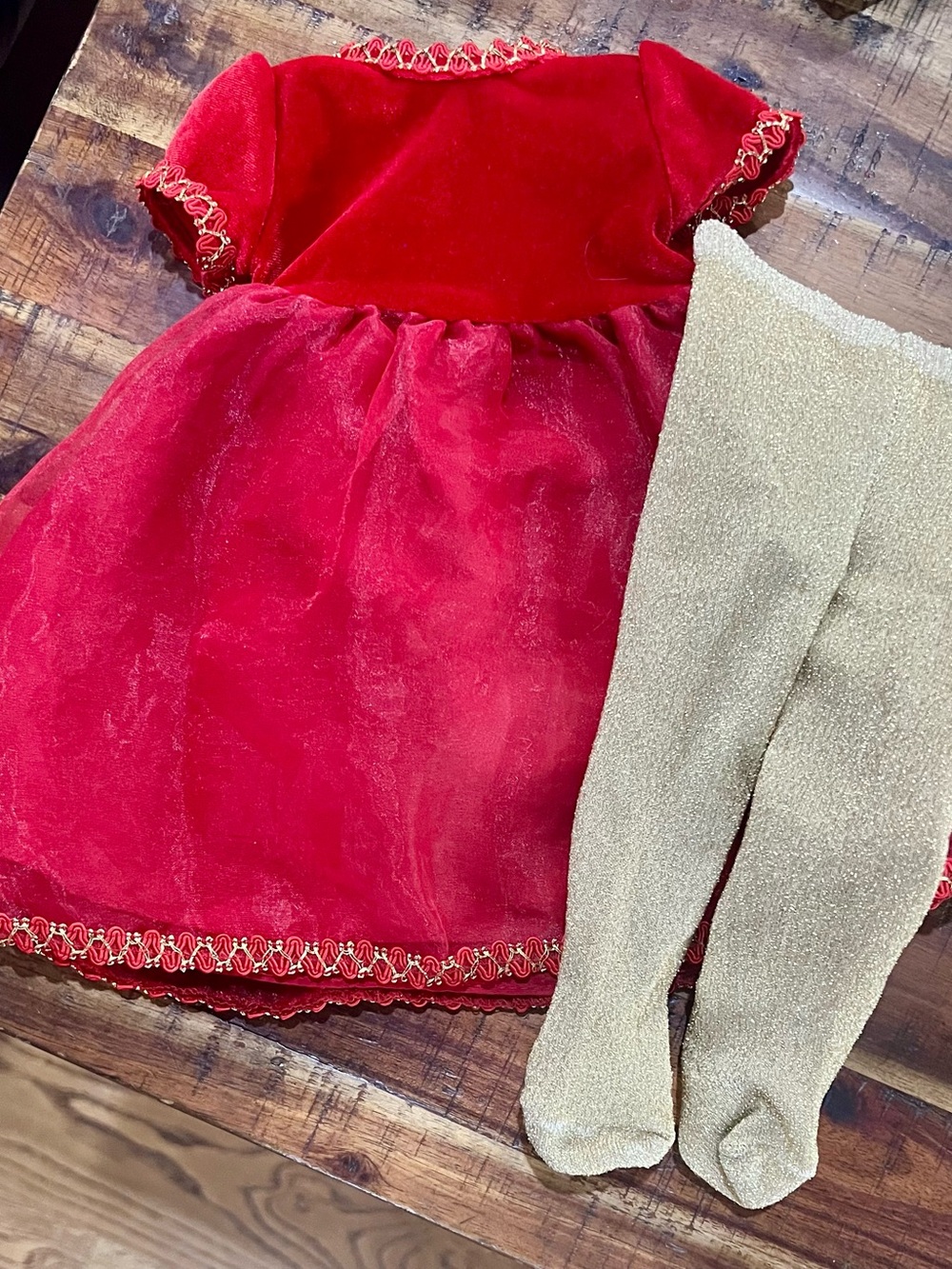 American Girl Red Velvet Holiday Dress with Gold Tights